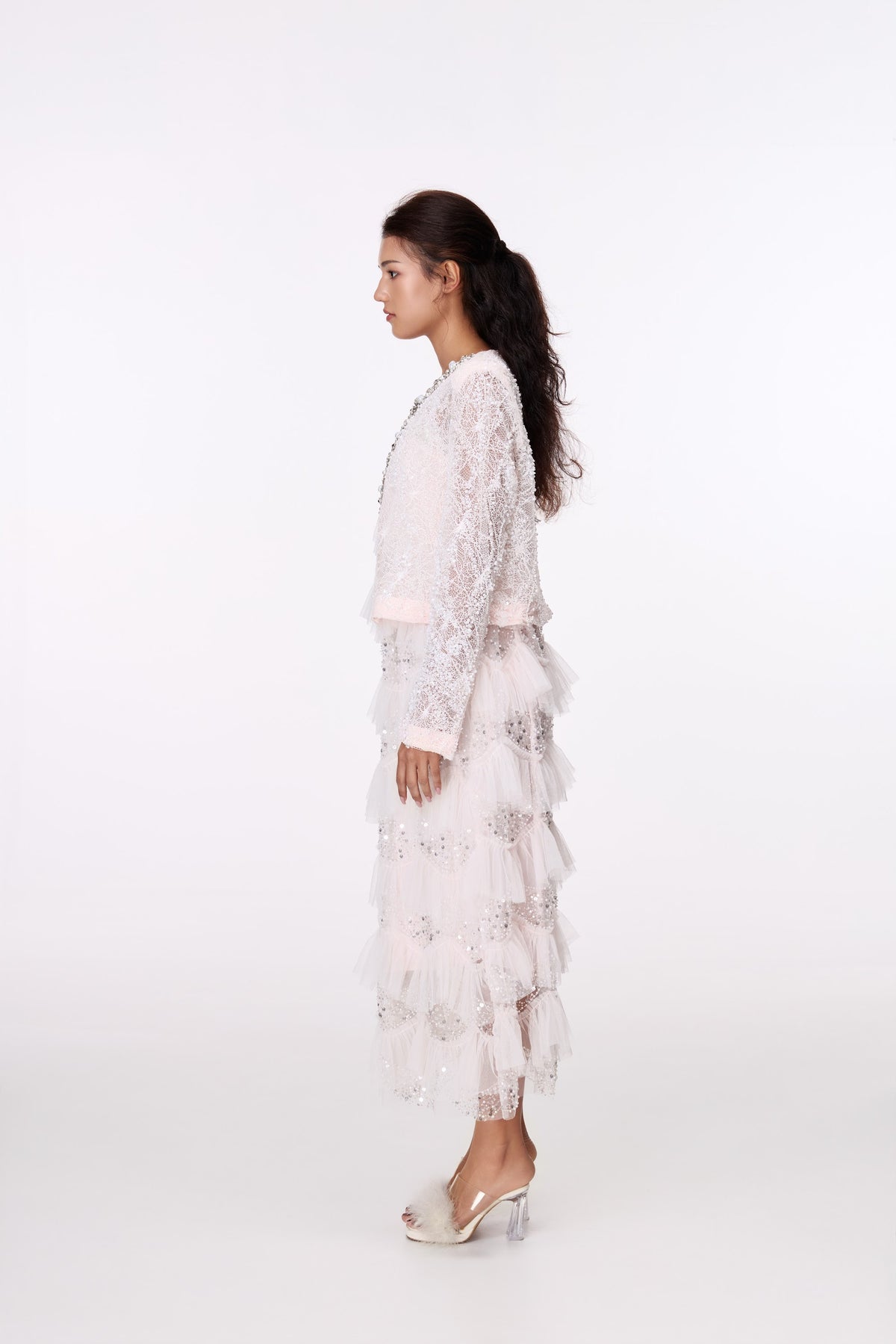 Blush Jewel-Trim Lace Jacket by STAGEE, side view