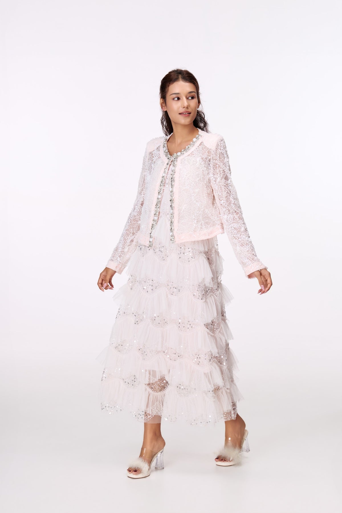 Blush Jewel-Trim Lace Jacket by STAGEE, styled look
