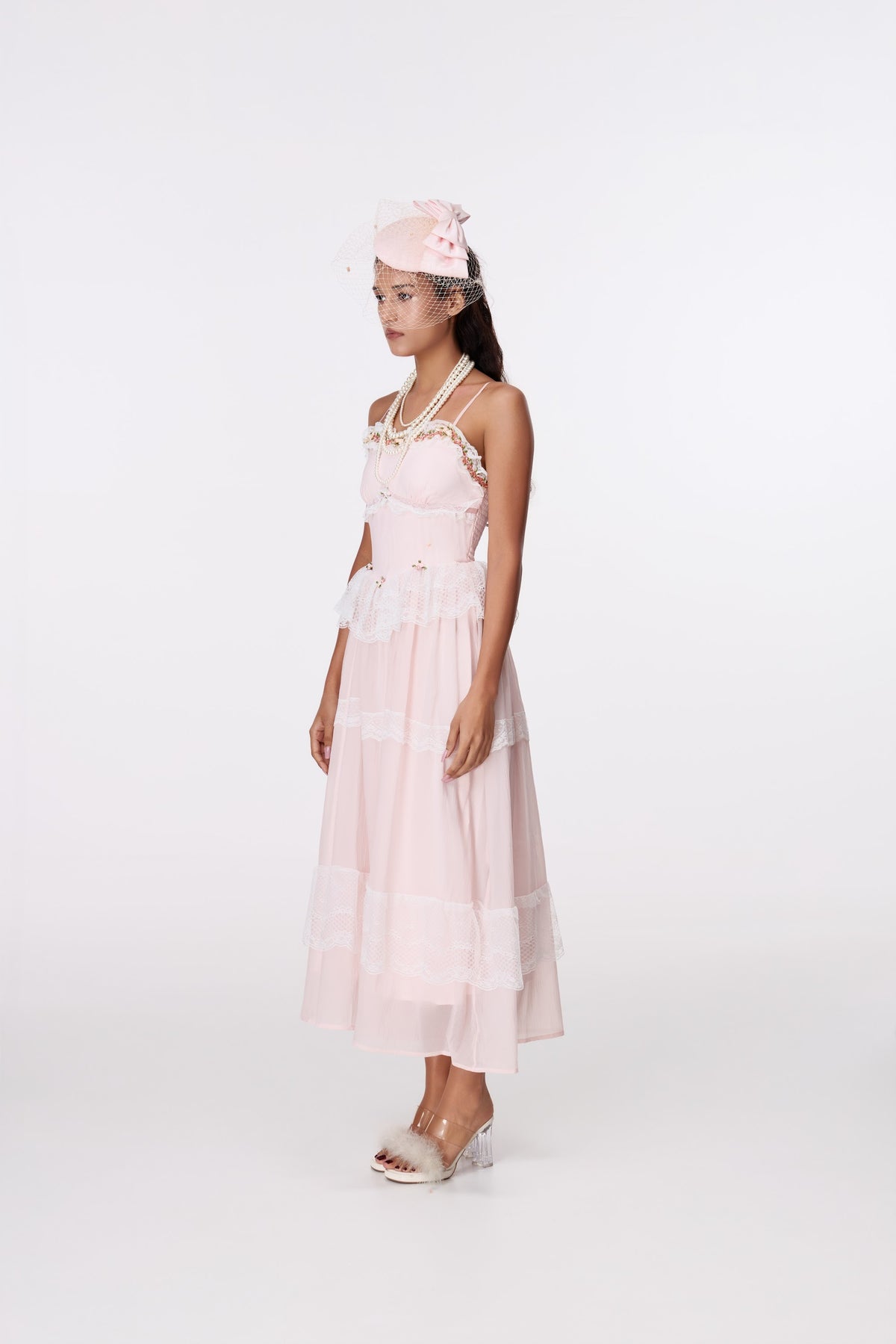 Blush Ribbon Tiered Maxi Dress by STAGEE, front view