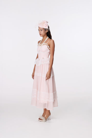 Blush Ribbon Tiered Maxi Dress by STAGEE, front view