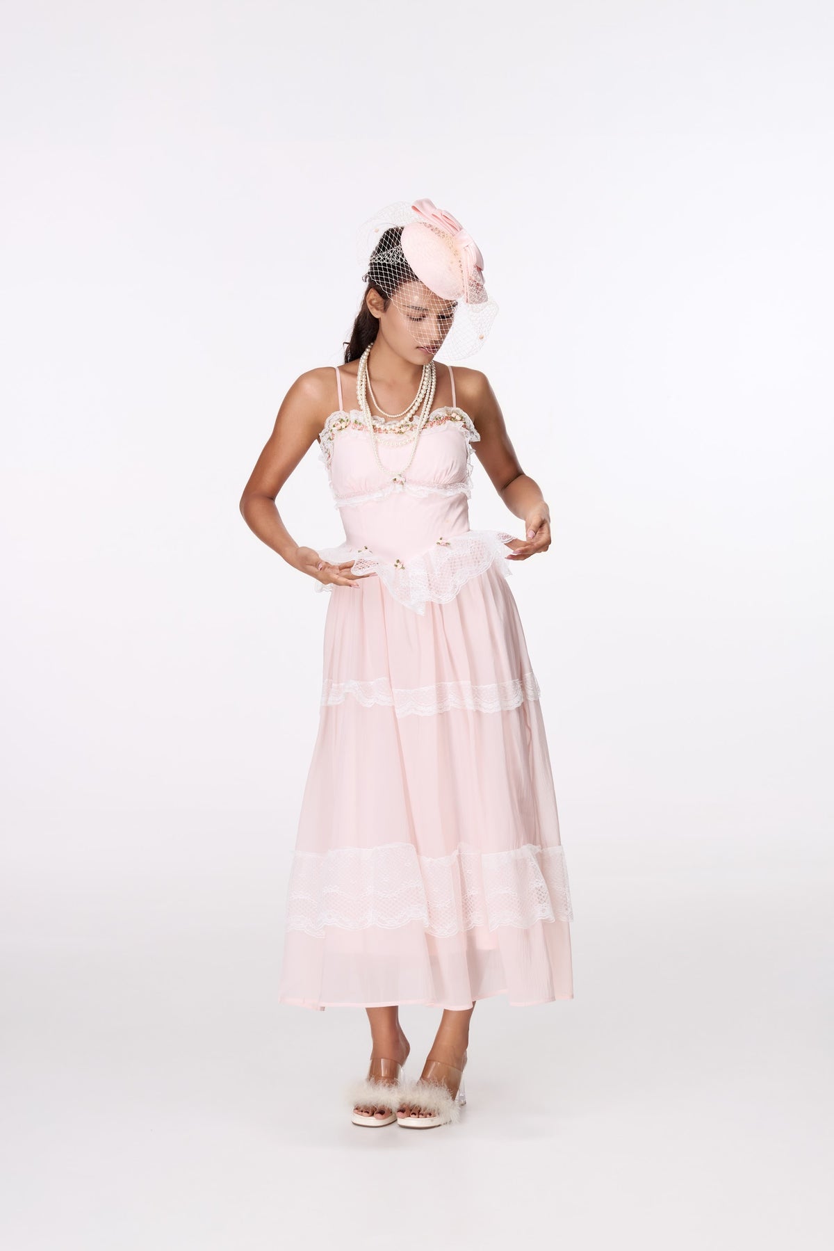 Blush Ribbon Tiered Maxi Dress by STAGEE, in motion