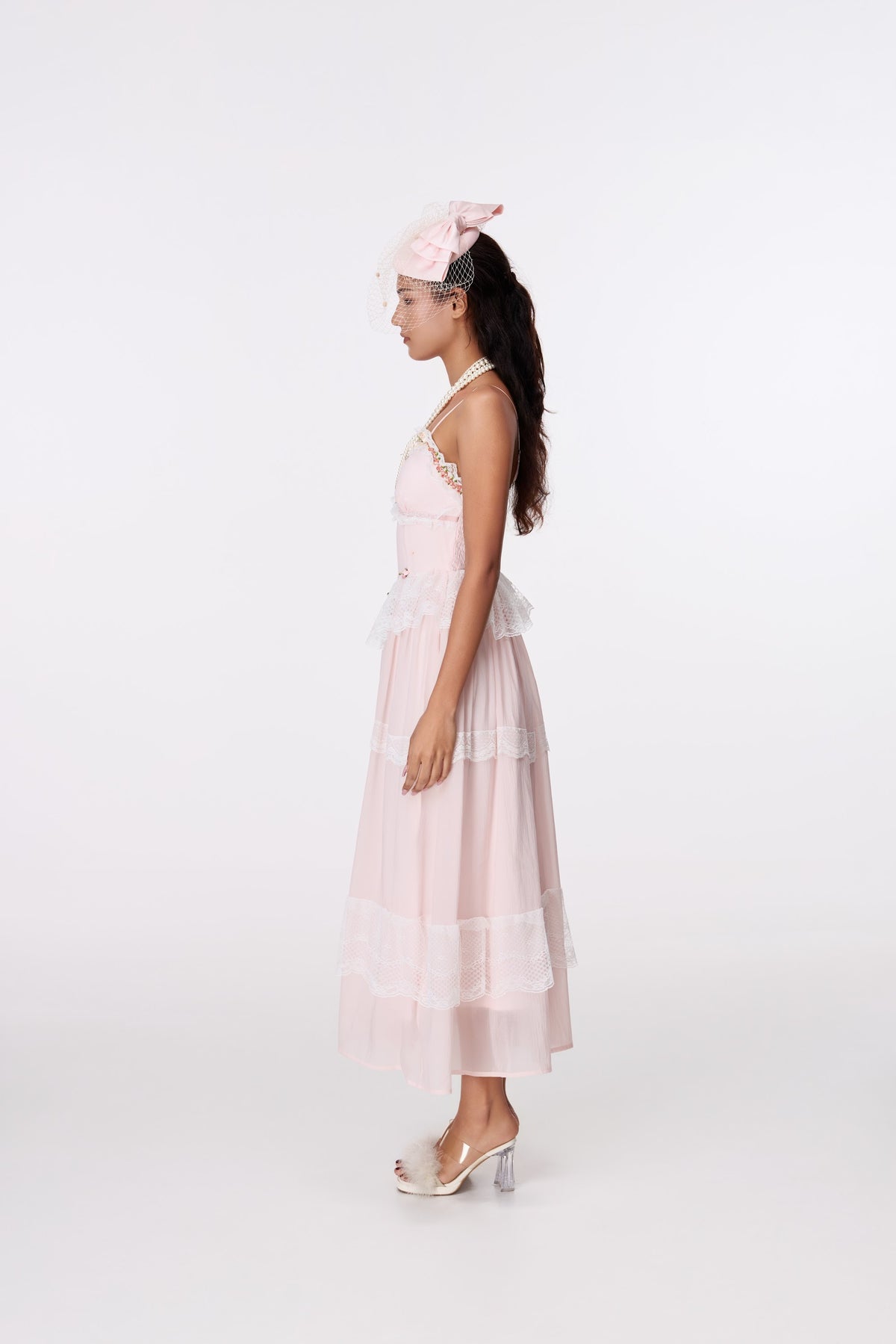 Blush Ribbon Tiered Maxi Dress by STAGEE, side view