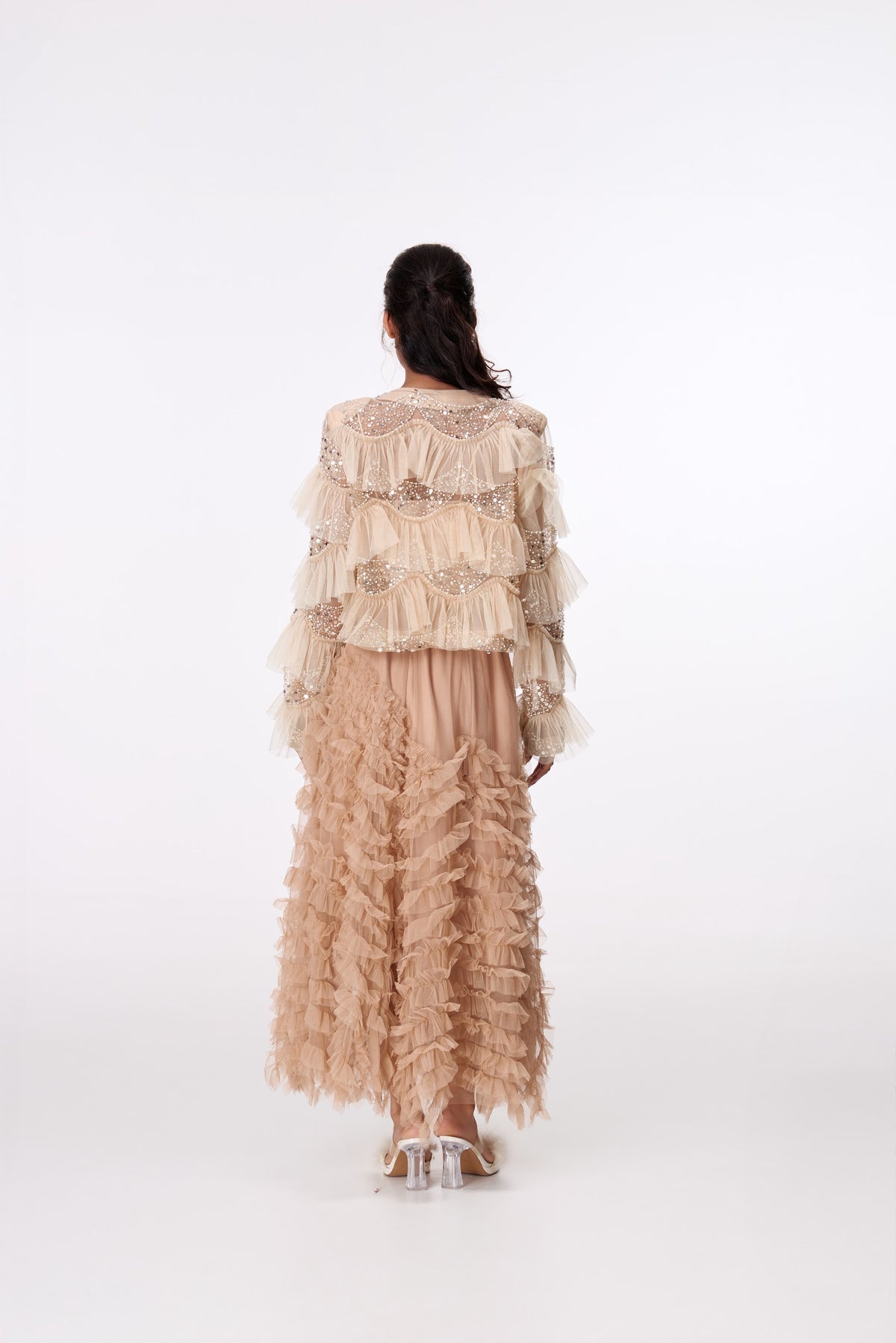 Champagne Cascade Maxi Skirt by STAGEE, back view