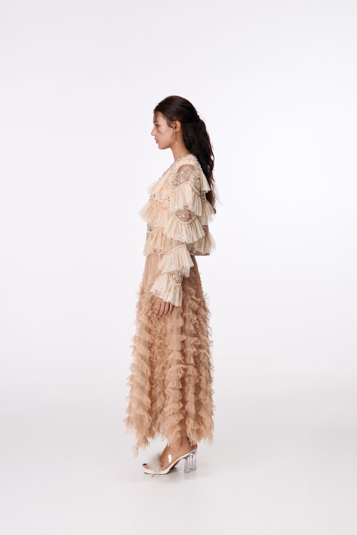 Champagne Cascade Maxi Skirt by STAGEE, side view