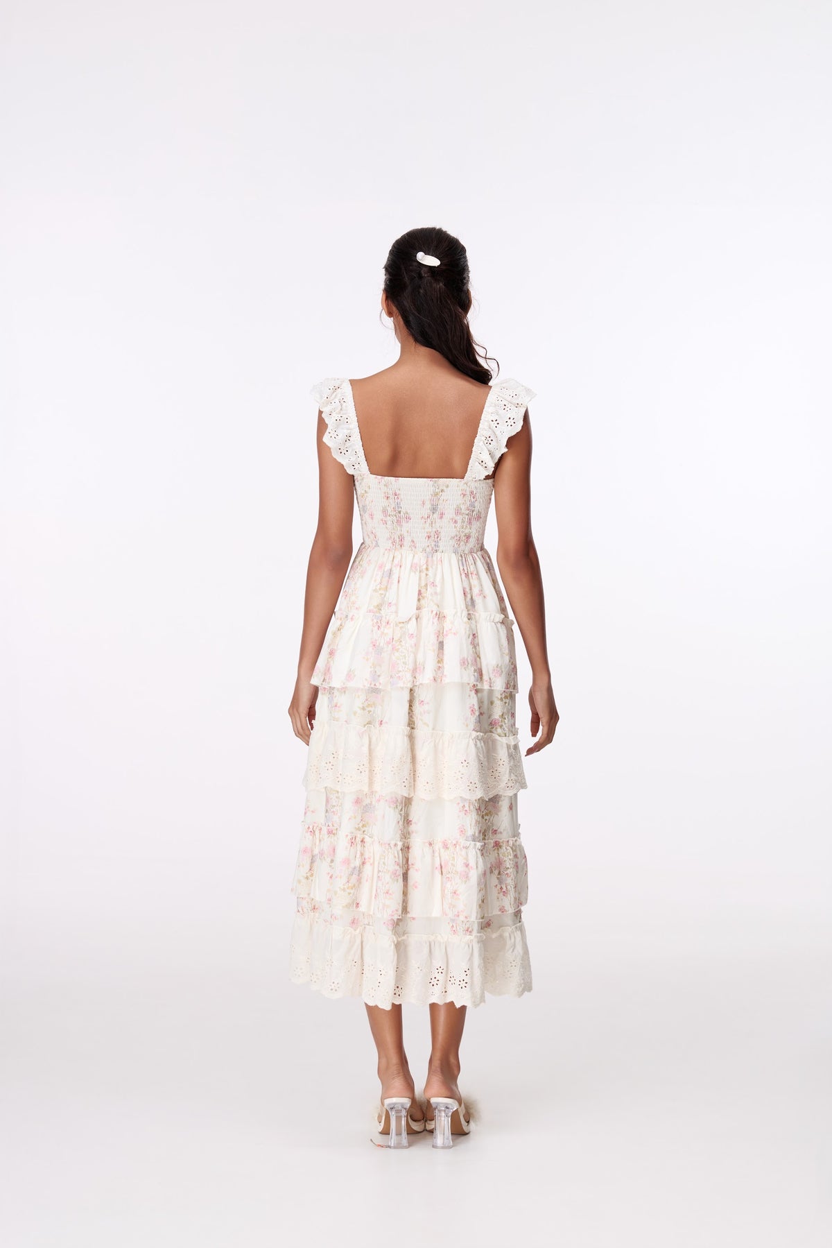 Garden Muse Tiered Midi Dress by STAGEE, back view