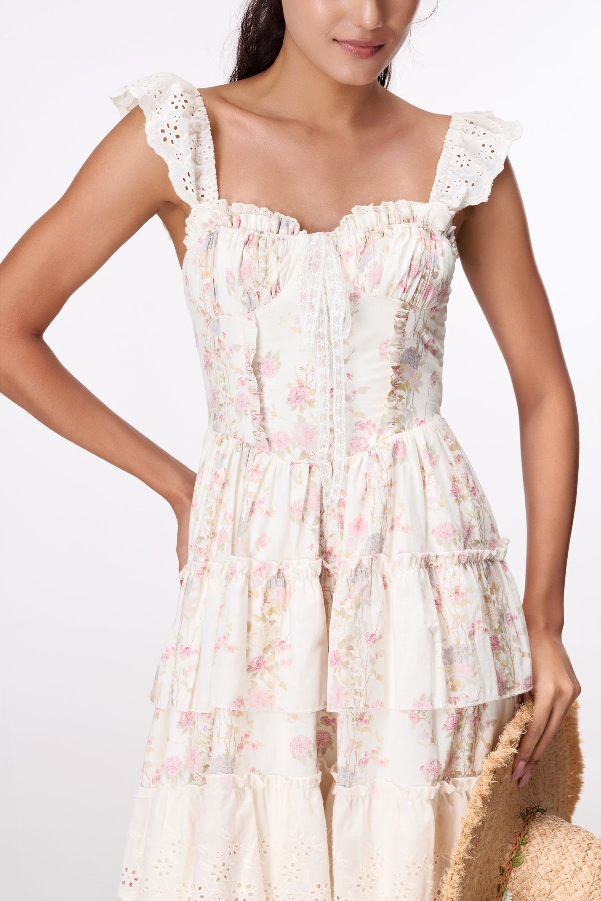 Garden Muse Tiered Midi Dress by STAGEE, close-up