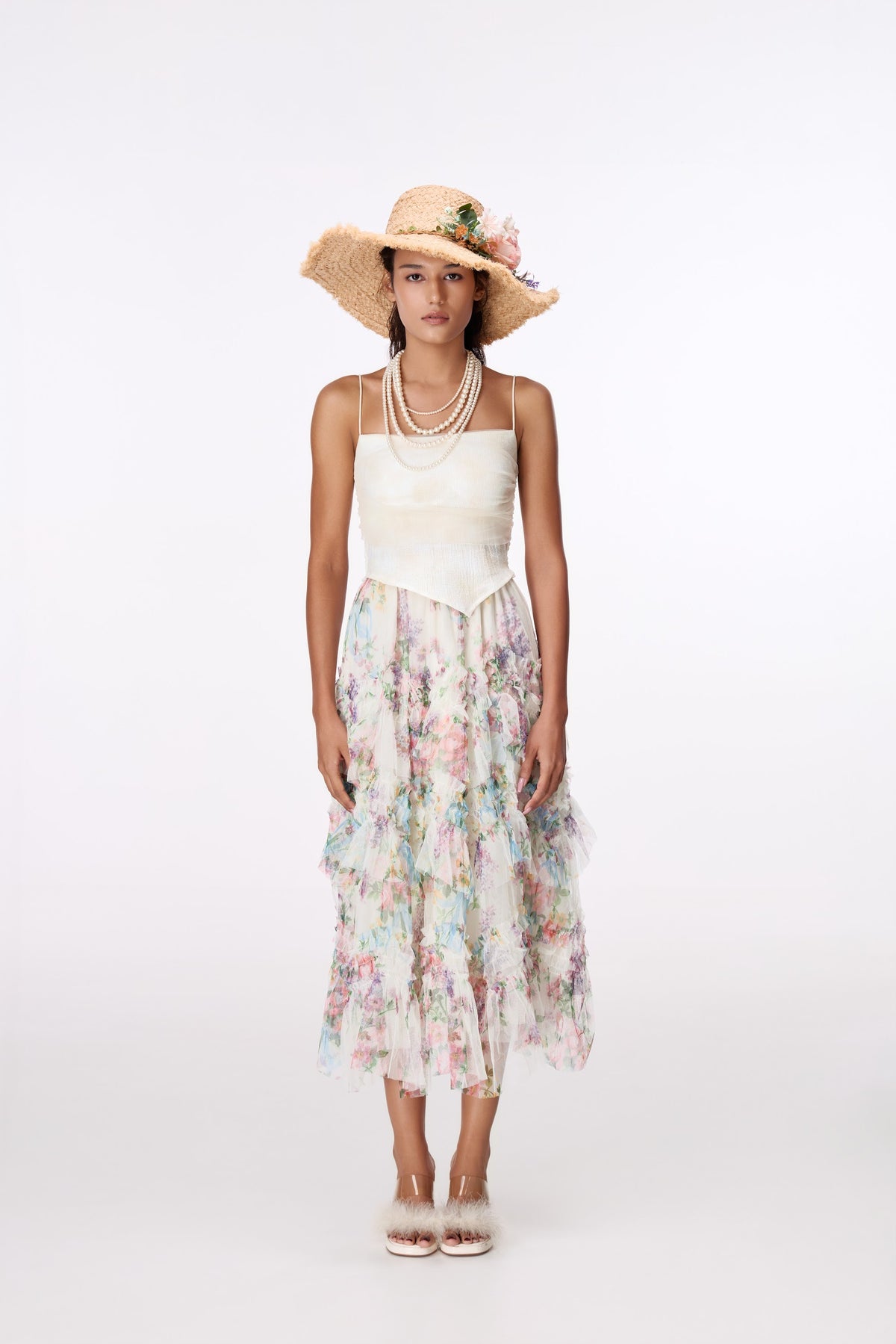 Garden Reverie Tiered Maxi Skirt by STAGEE, front view