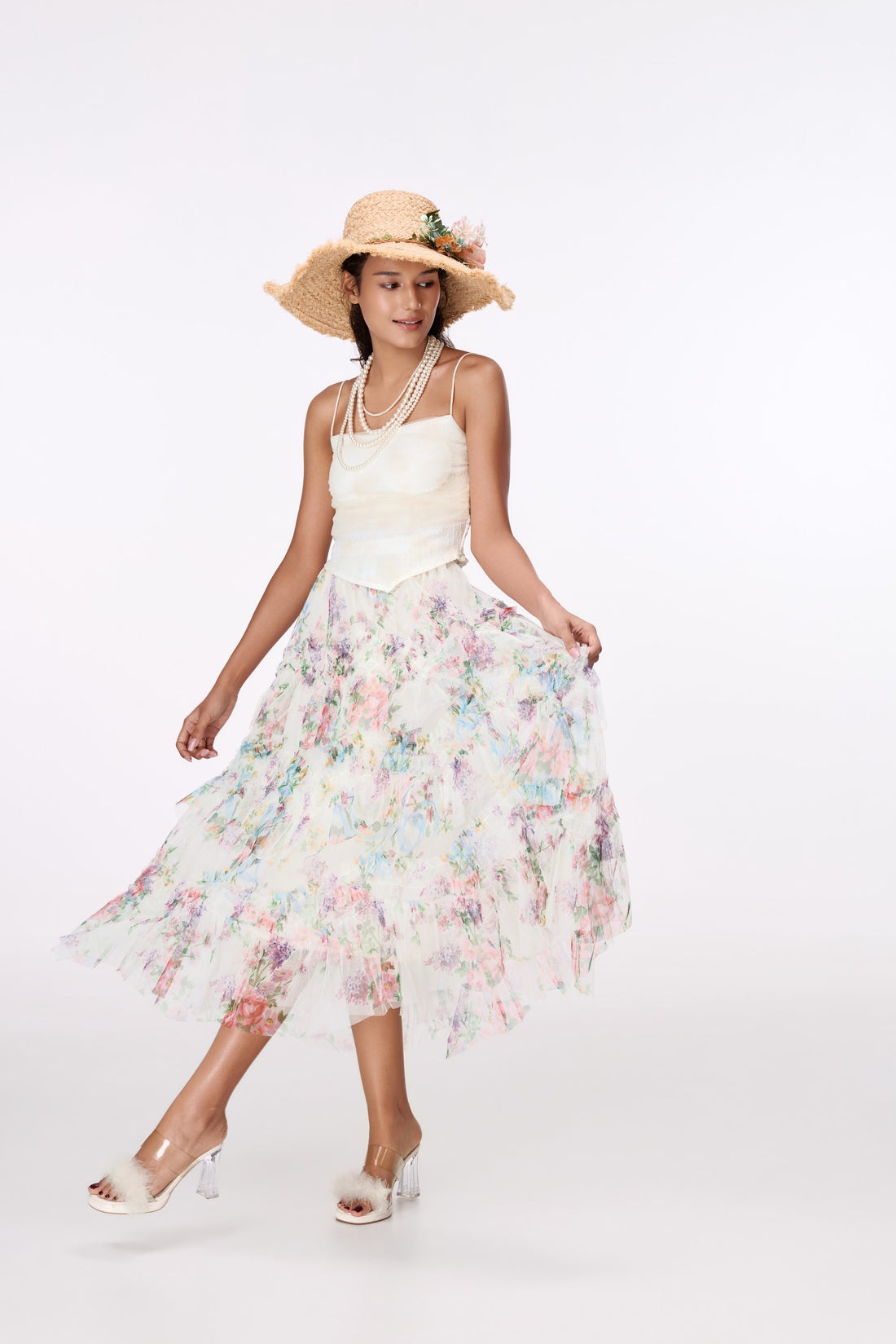 Garden Reverie Tiered Maxi Skirt by STAGEE, front view