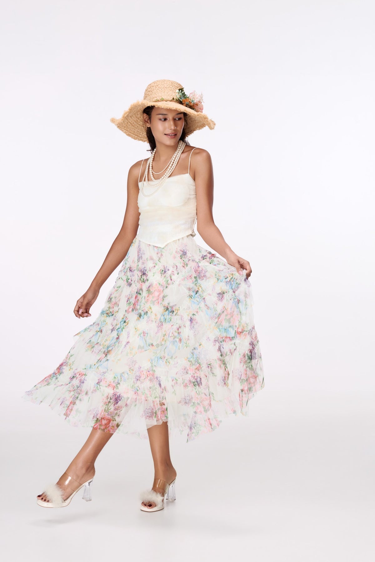 Garden Reverie Tiered Maxi Skirt by STAGEE, in motion