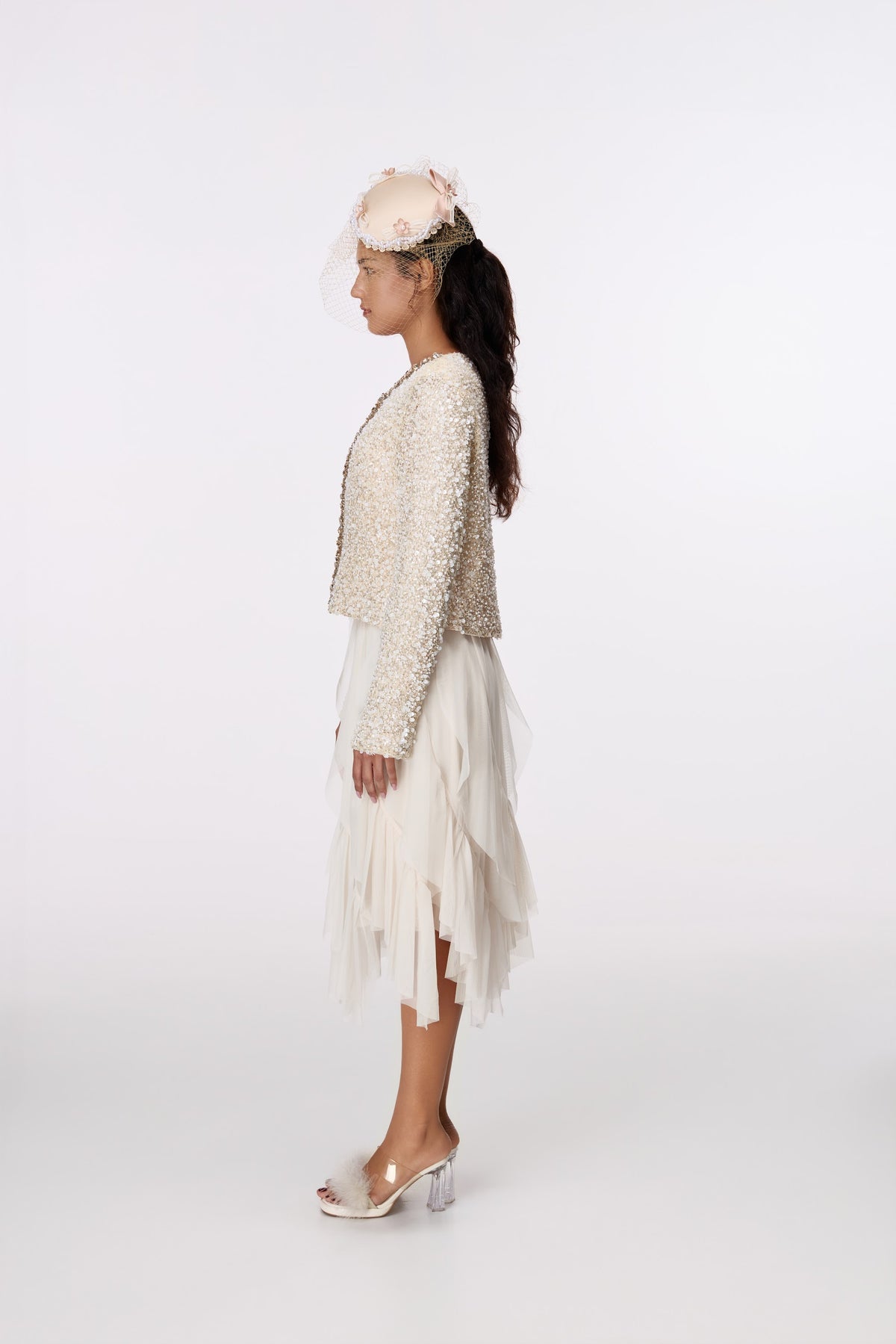 Ivory Jewel-Edge Textured Jacket by STAGEE, side view