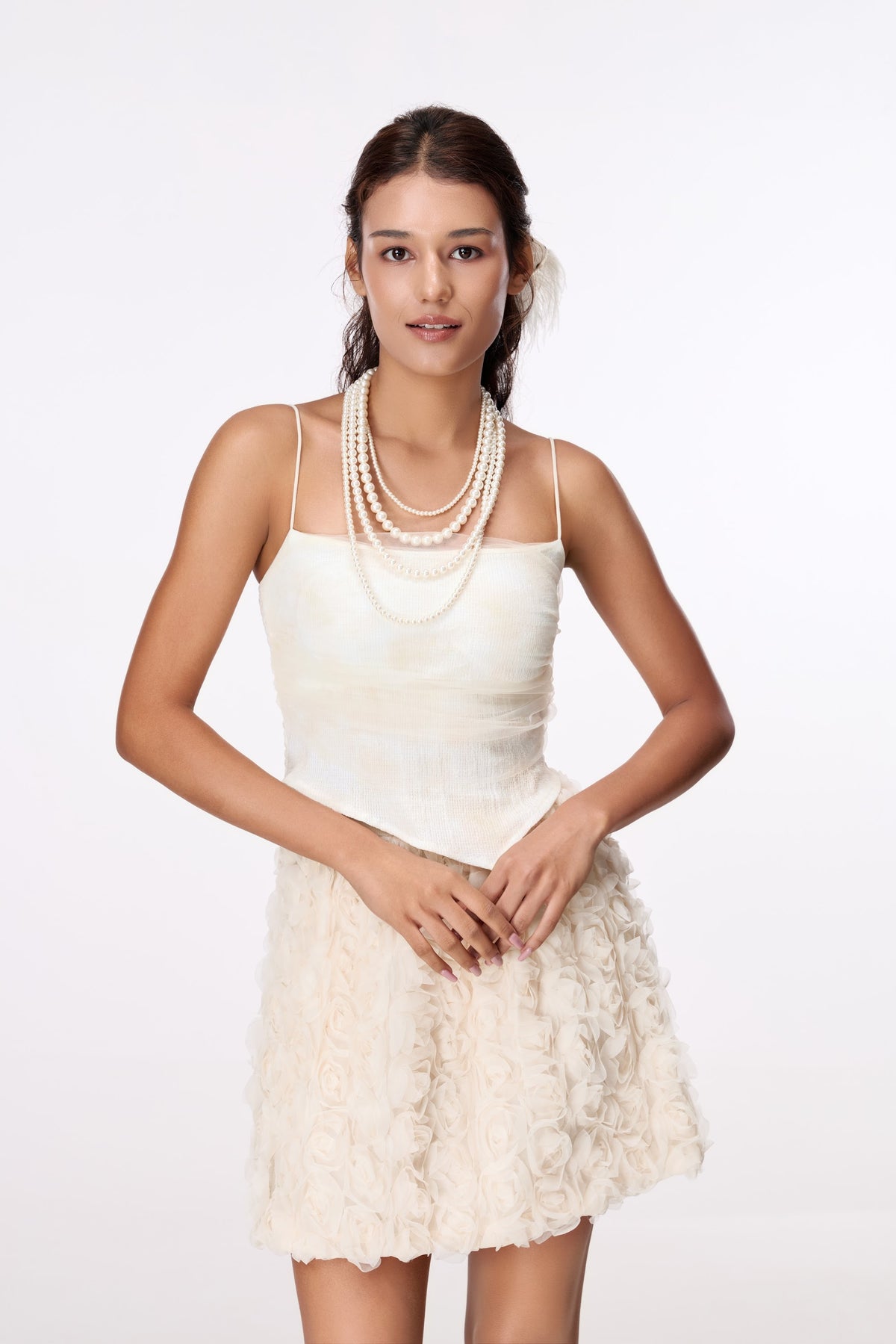 Ivory Sculpted Camisole Top by STAGEE, close-up