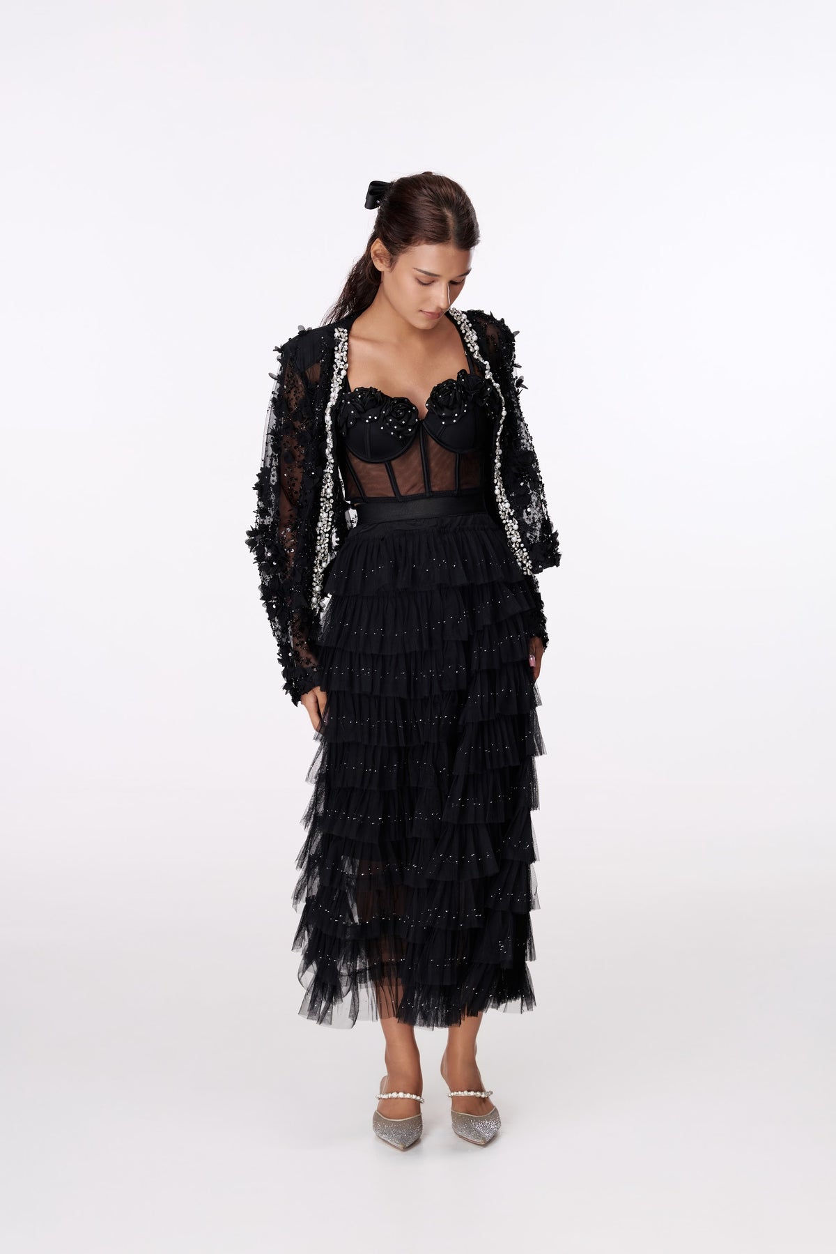 Midnight Jewel-Edge Lace Jacket by STAGEE, back view