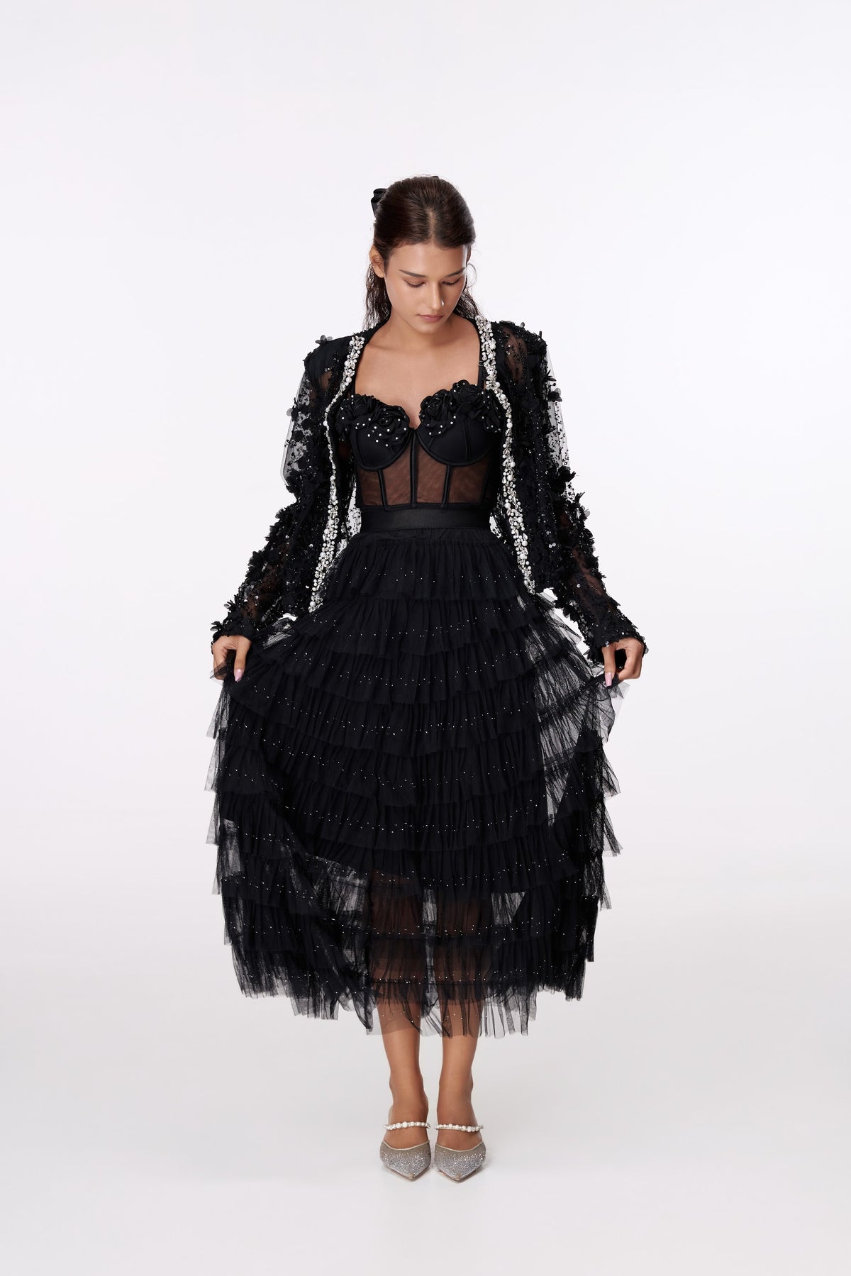 Midnight Jewel-Edge Lace Jacket by STAGEE, side view