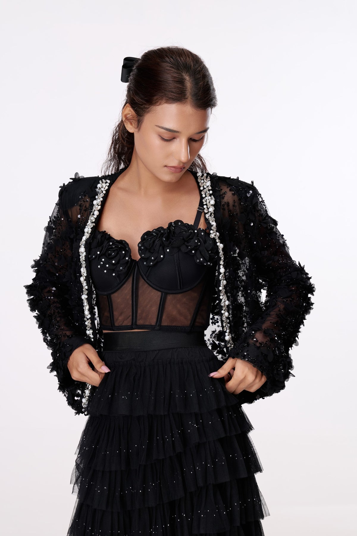 Midnight Rose Lace Bustier by STAGEE, close-up