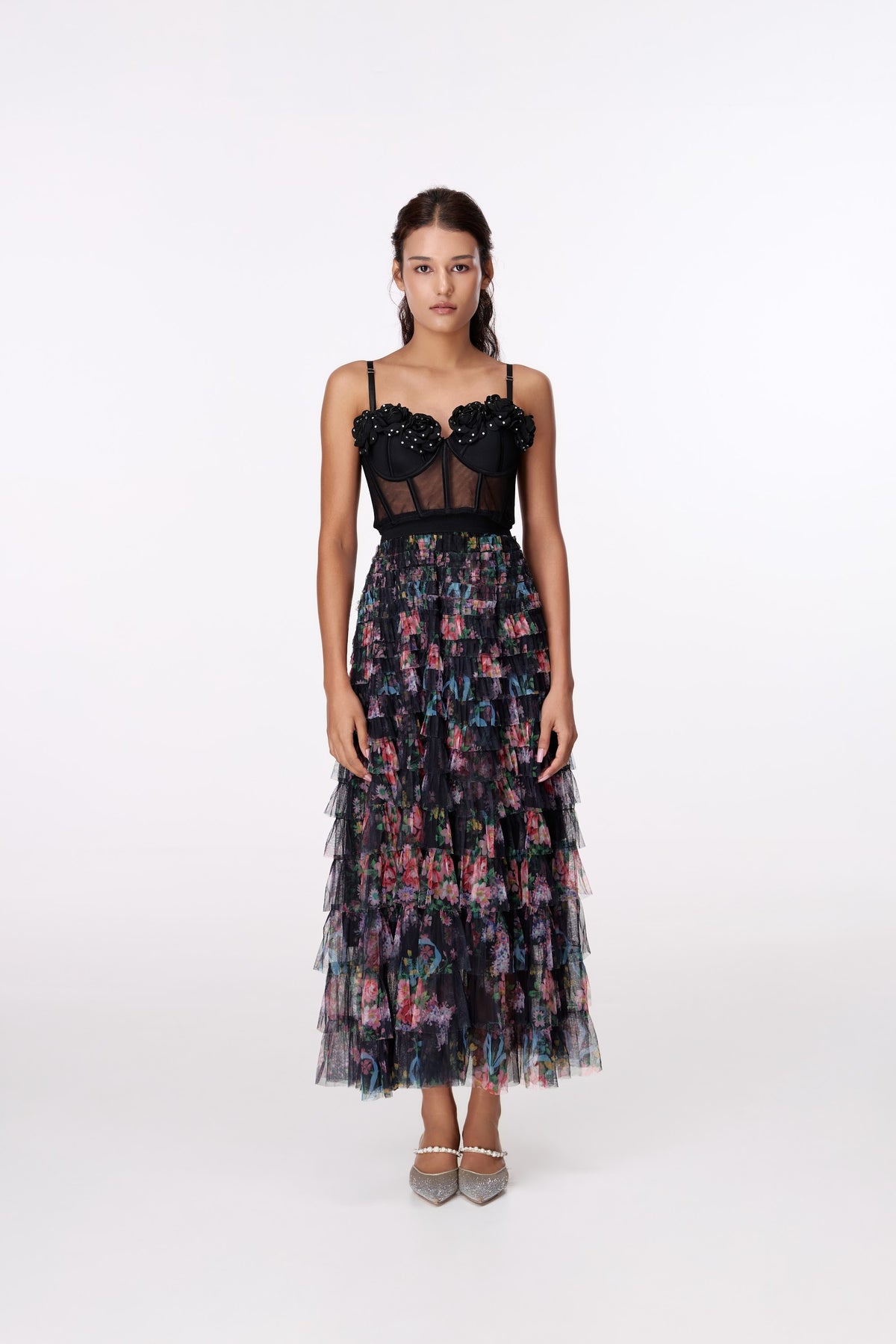 Midnight Rose Lace Bustier by STAGEE, fabric and detail