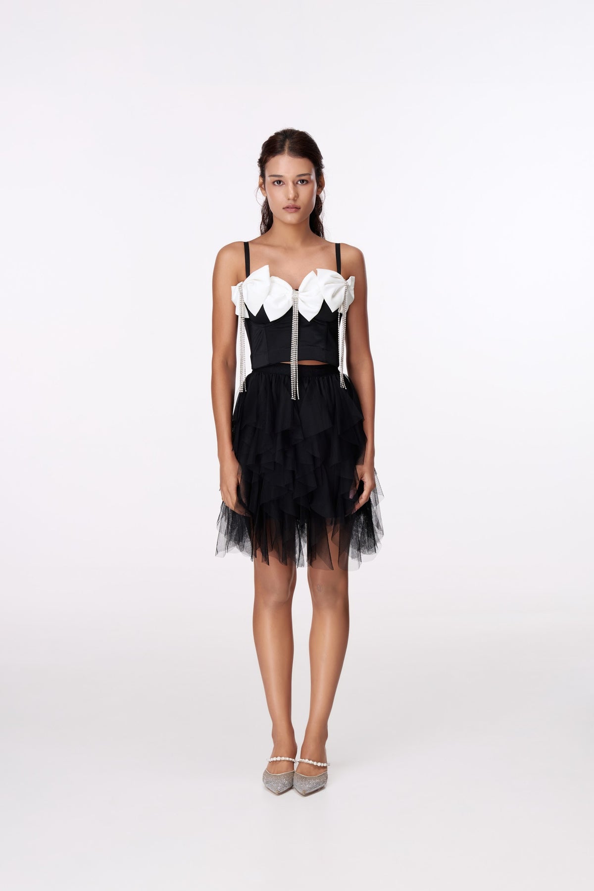 Midnight Tiered Midi Skirt by STAGEE, front view