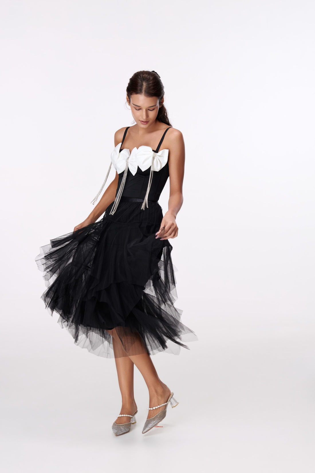 Midnight Tiered Midi Skirt by STAGEE, front view