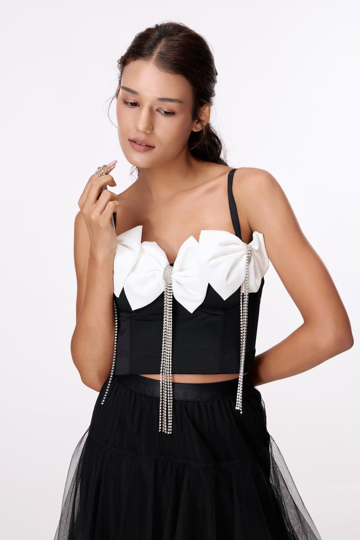 Monochrome Bow Camisole Top by STAGEE, close-up