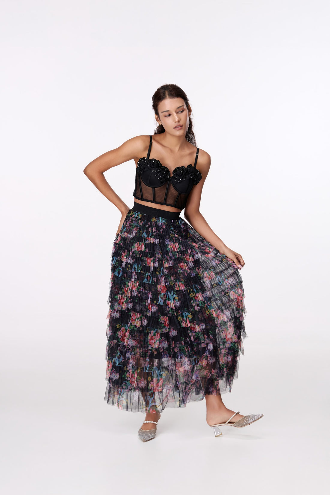 Nocturne Floral Maxi Skirt by STAGEE, front view
