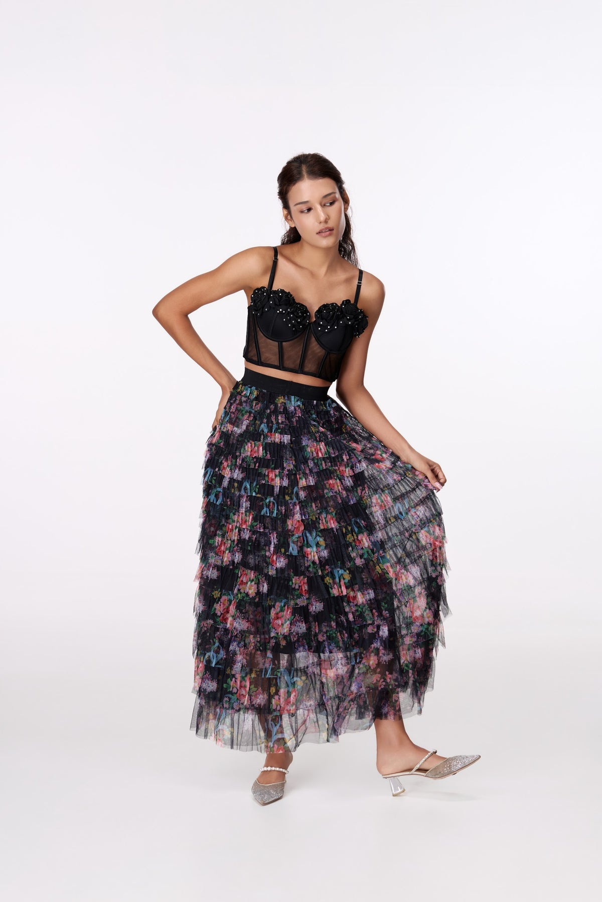 Nocturne Floral Maxi Skirt by STAGEE, in motion