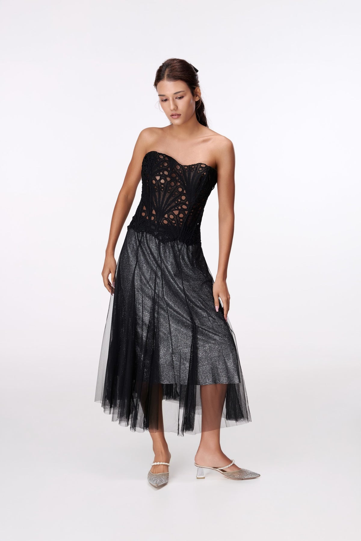 Nocturne Lace Bustier Top by STAGEE, in motion