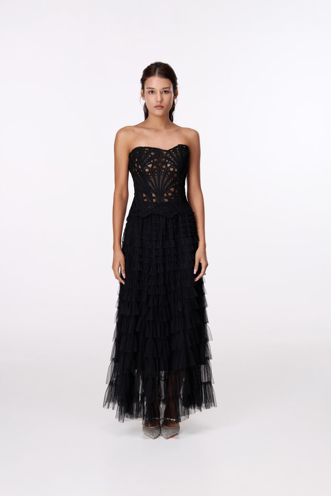 Nocturne Tiered Maxi Skirt by STAGEE, front view