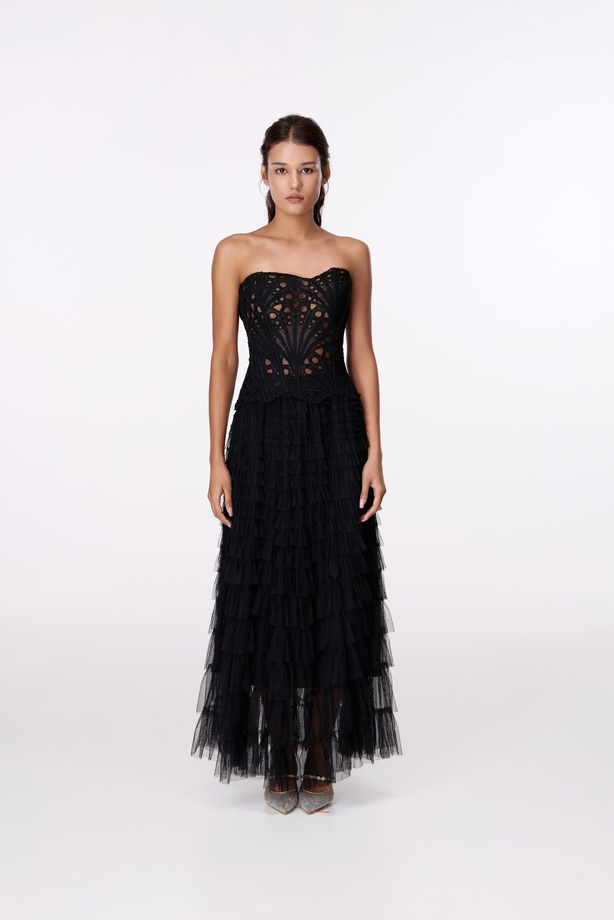 Nocturne Tiered Maxi Skirt by STAGEE, front view