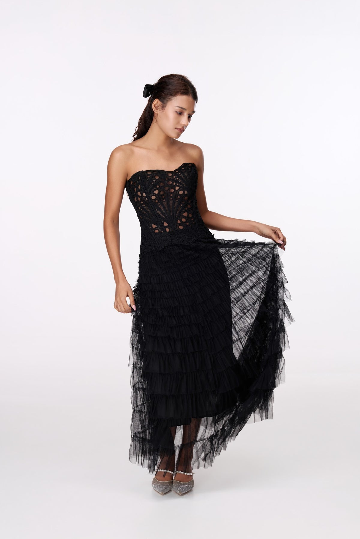 Nocturne Tiered Maxi Skirt by STAGEE, in motion