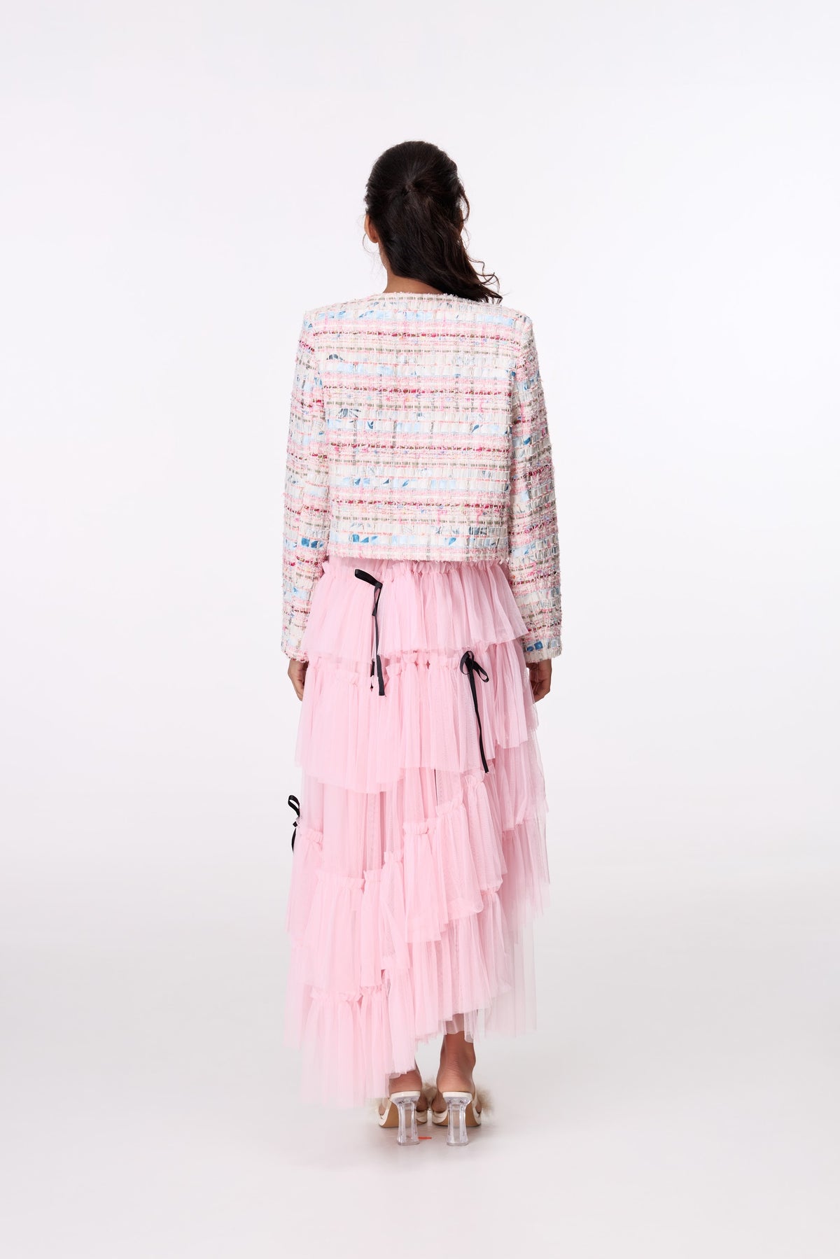 Pastel Jewel-Button Textured Jacket by STAGEE, back view