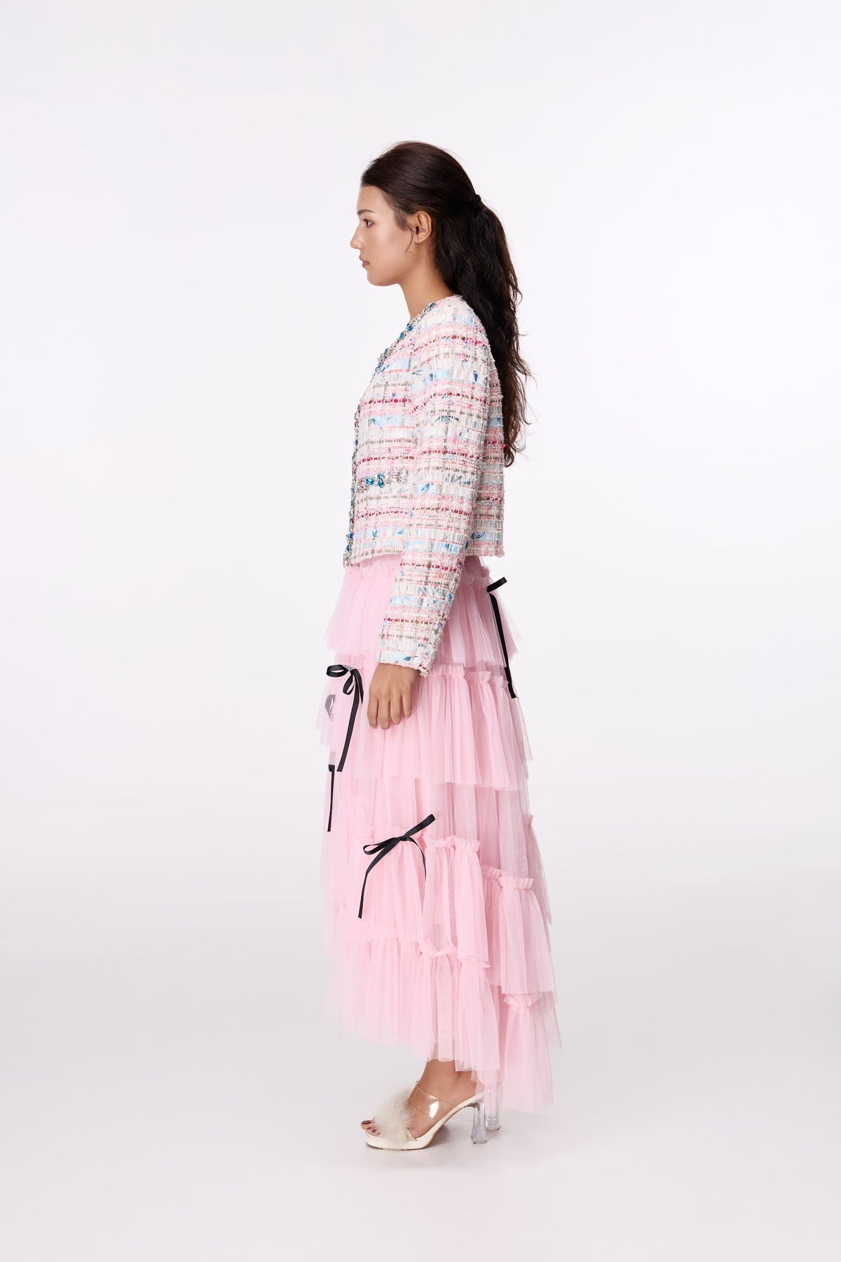 Pastel Jewel-Button Textured Jacket by STAGEE, side view