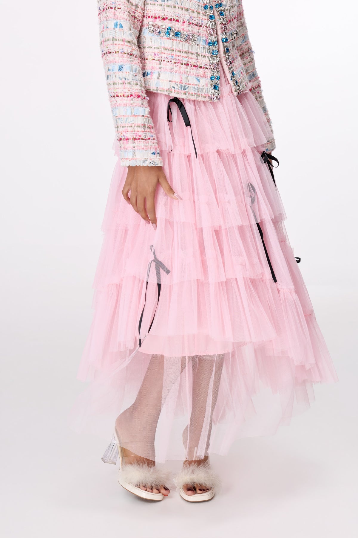 Pastel Jewel-Button Textured Jacket by STAGEE, styled look
