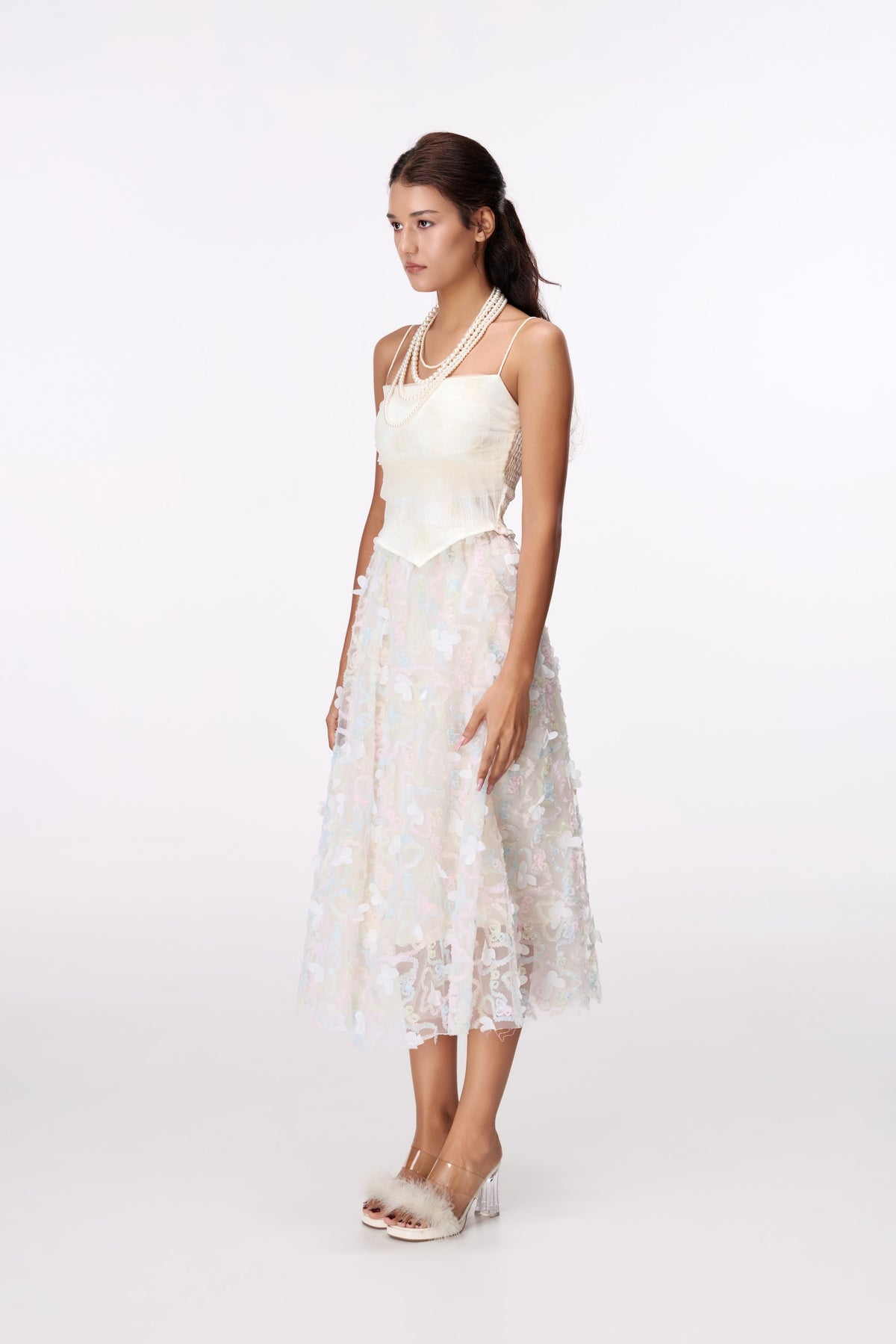 Petal Haze Floral Midi Skirt by STAGEE, front view