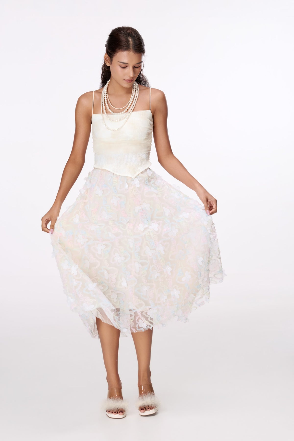 Petal Haze Floral Midi Skirt by STAGEE, in motion