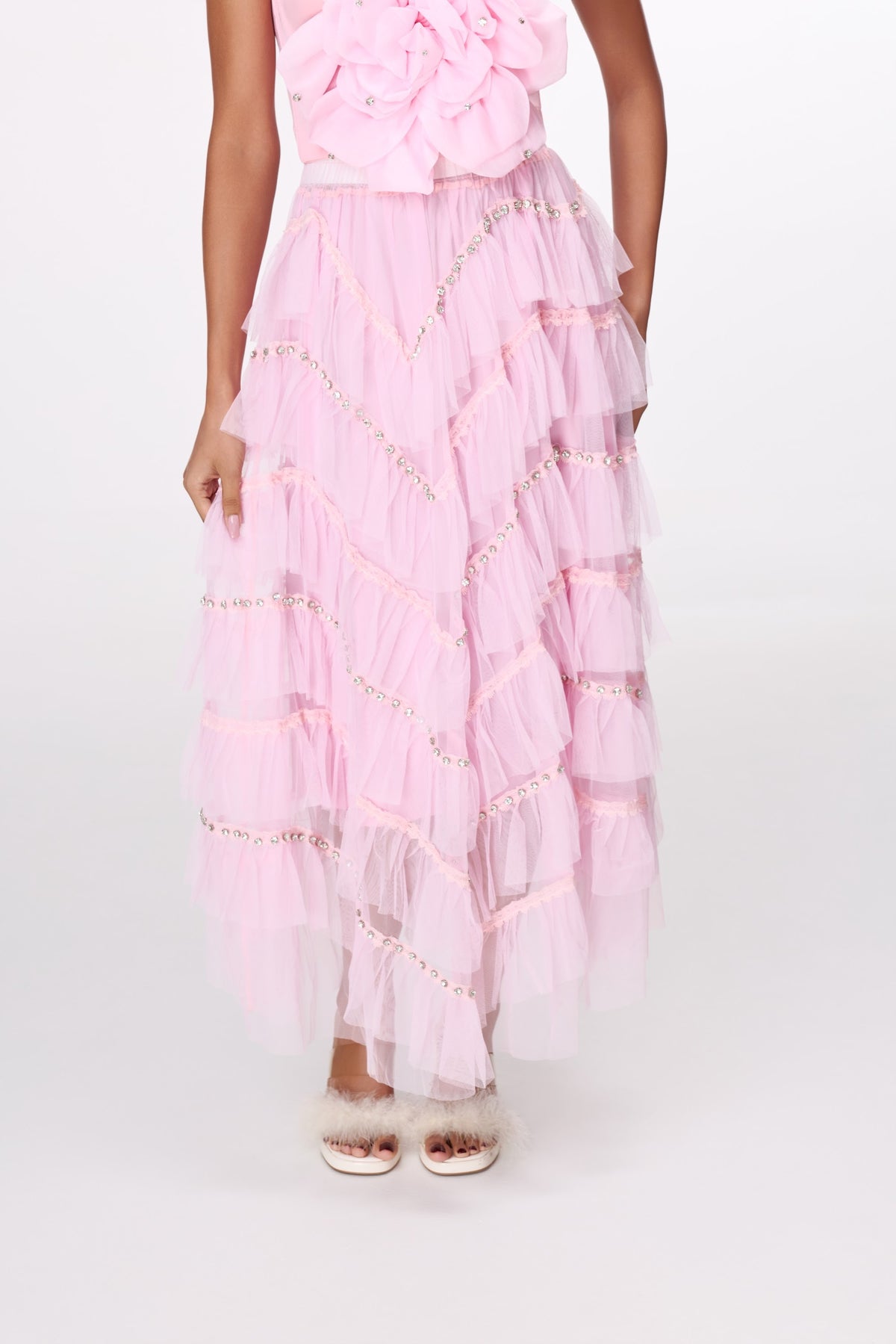 Pink Cloud Tiered Maxi Skirt by STAGEE, close-up