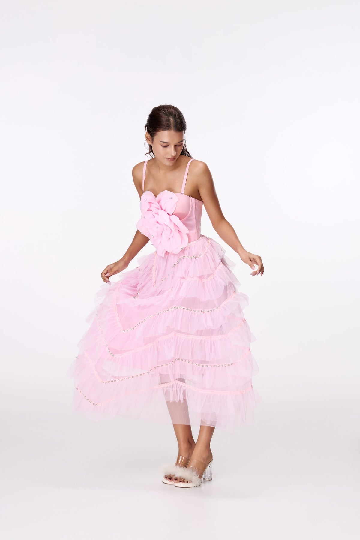 Pink Cloud Tiered Maxi Skirt by STAGEE, styled look