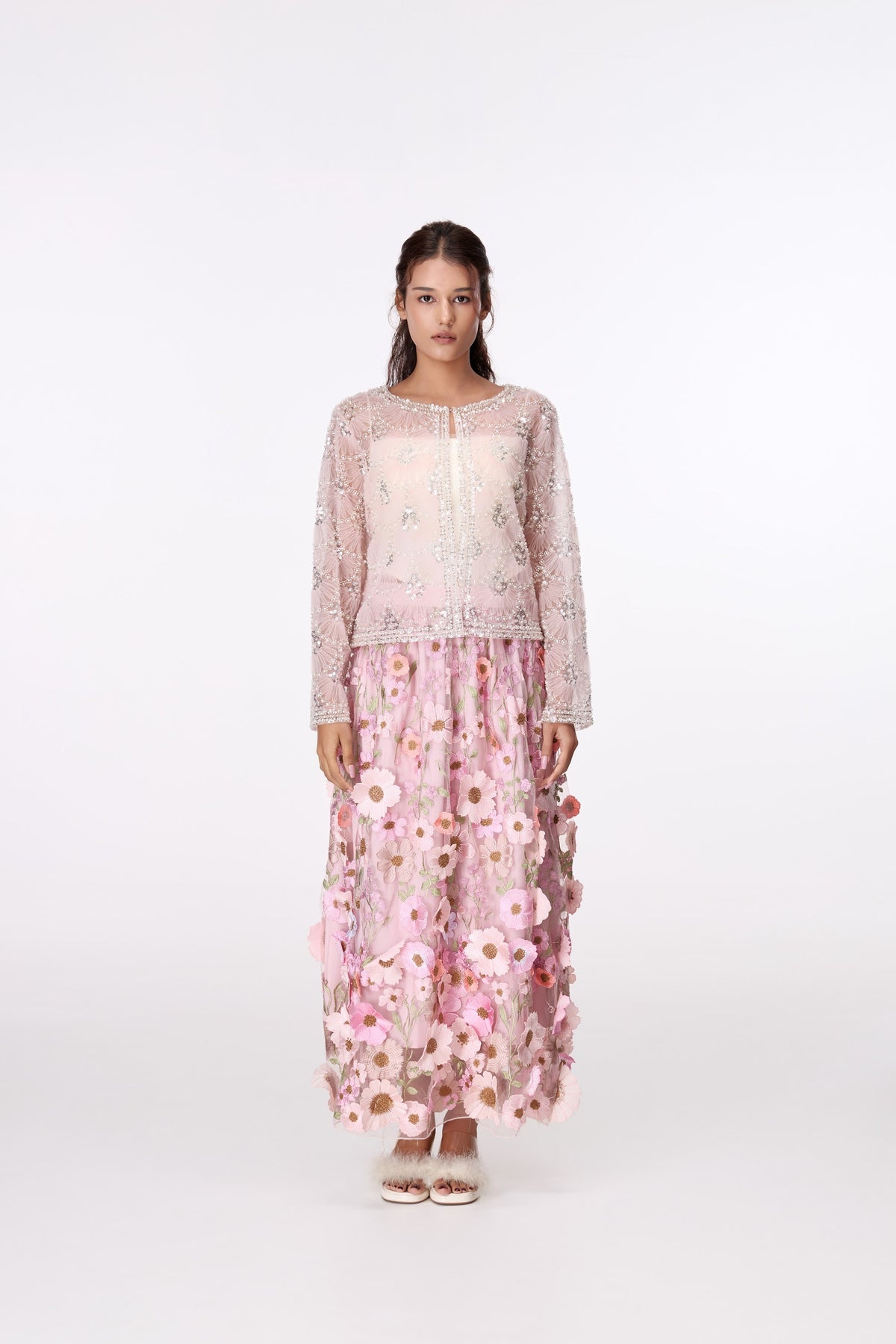 Rose Garden Floral Maxi Skirt by STAGEE, front view