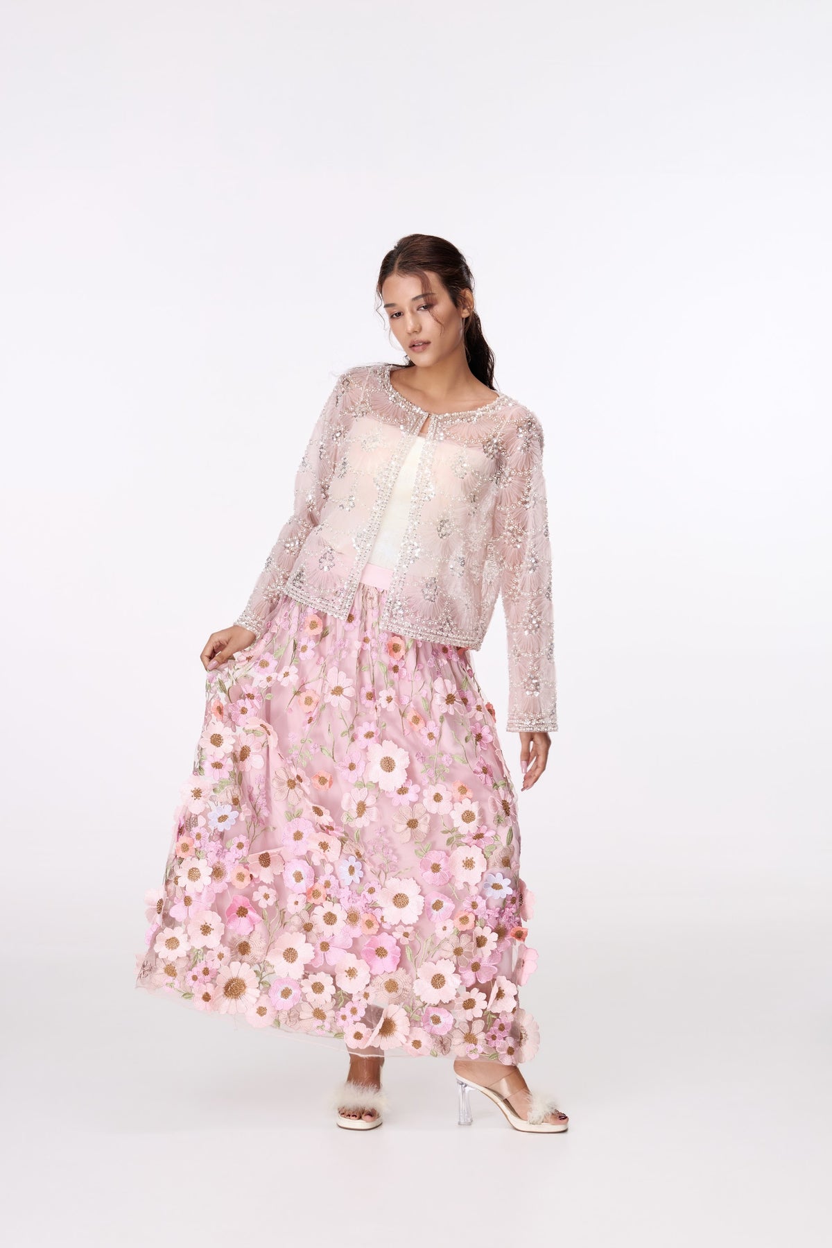 Rose Garden Floral Maxi Skirt by STAGEE, in motion