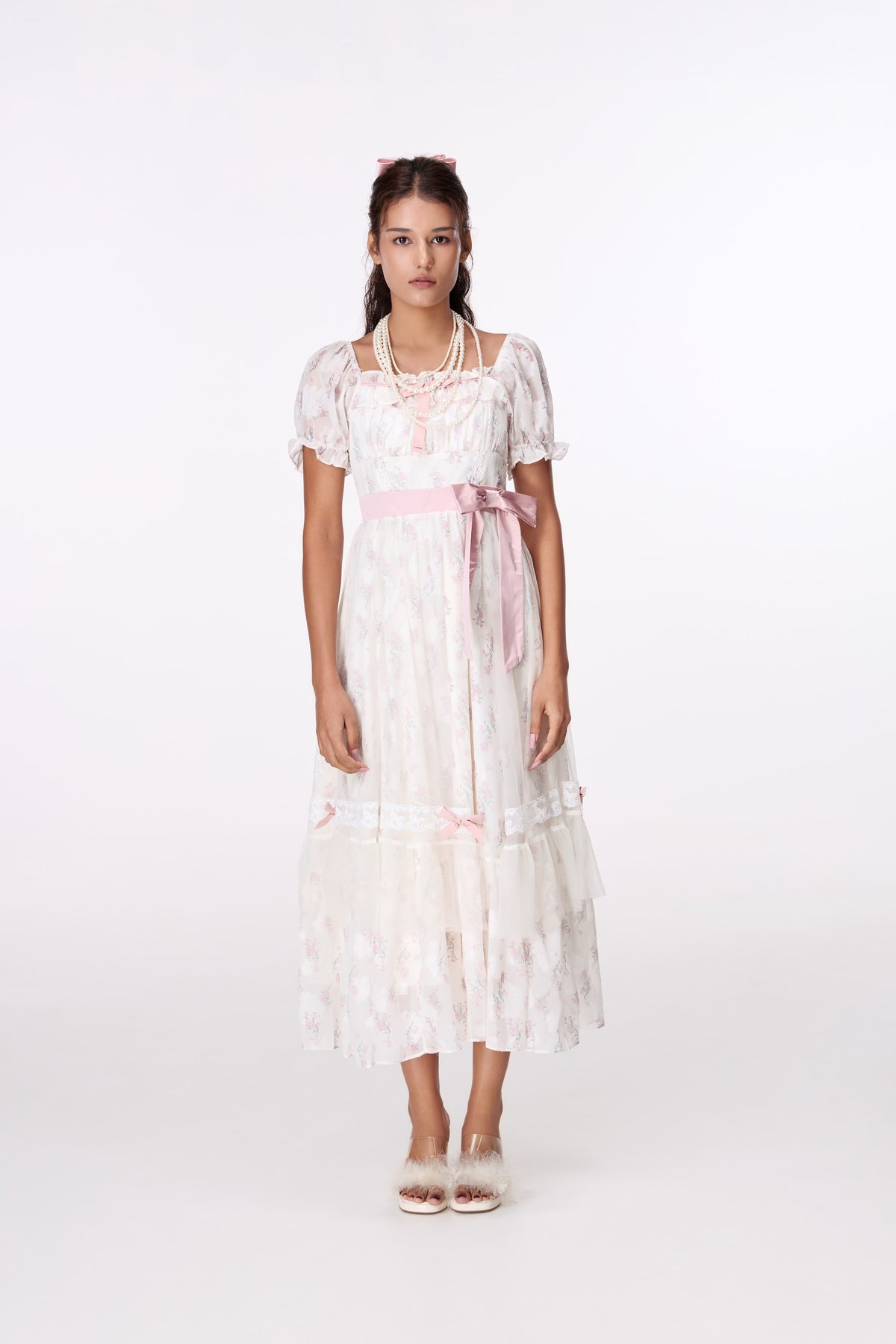 Rose Ribbon Lace Midi Dress by STAGEE, front view