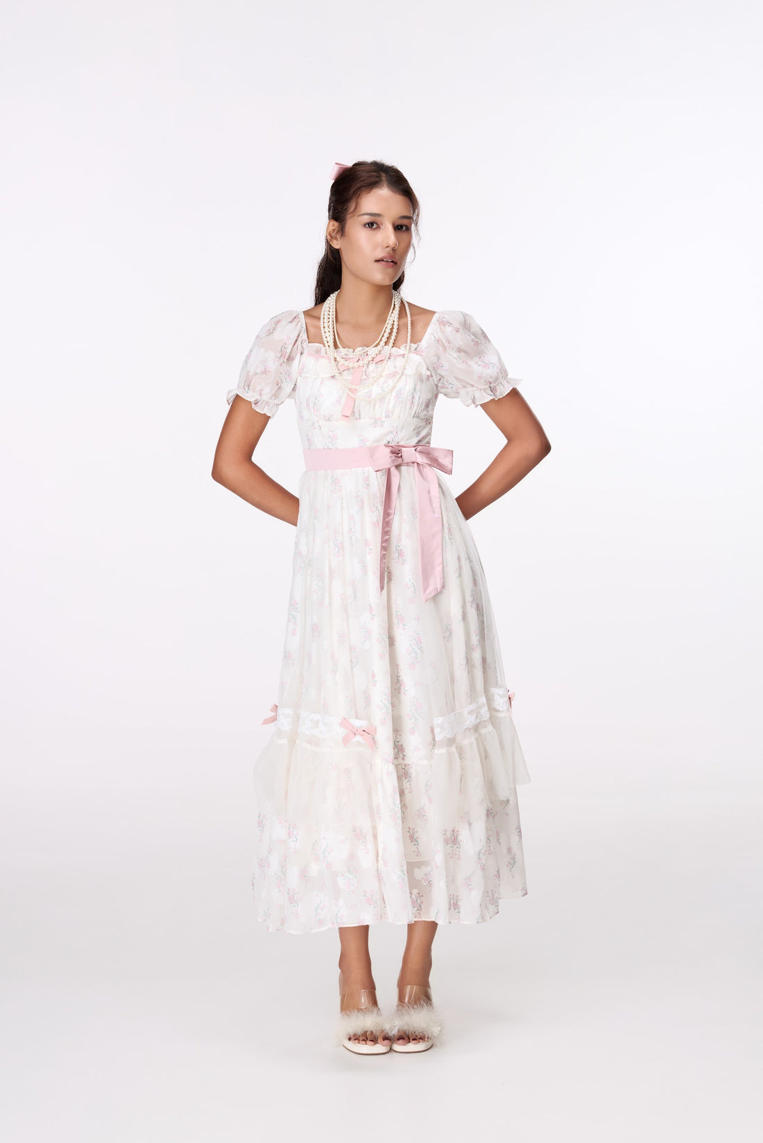Rose Ribbon Lace Midi Dress by STAGEE, front view