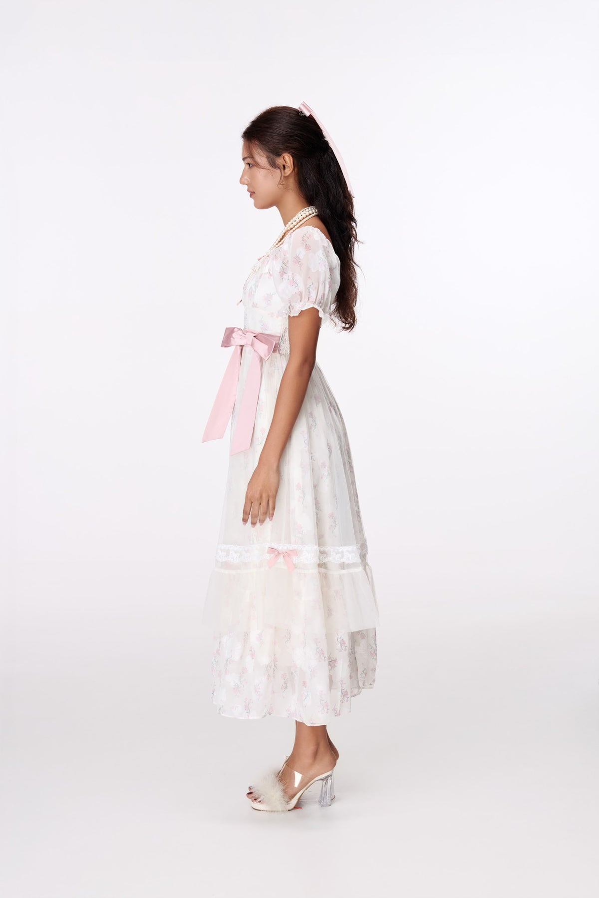 Rose Ribbon Lace Midi Dress by STAGEE, side view